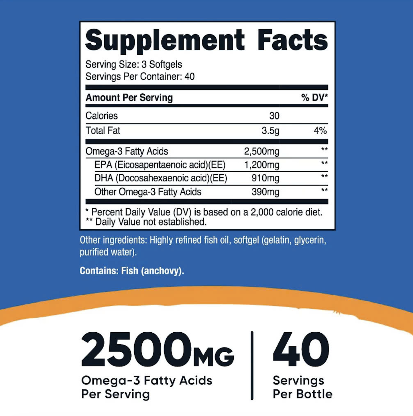 Nutricost Omega-3 2500mg (120 viên), Viên Uống Hỗ Trợ Sức Khỏe Toàn Diện, Bổ Sung EPA Và DHA