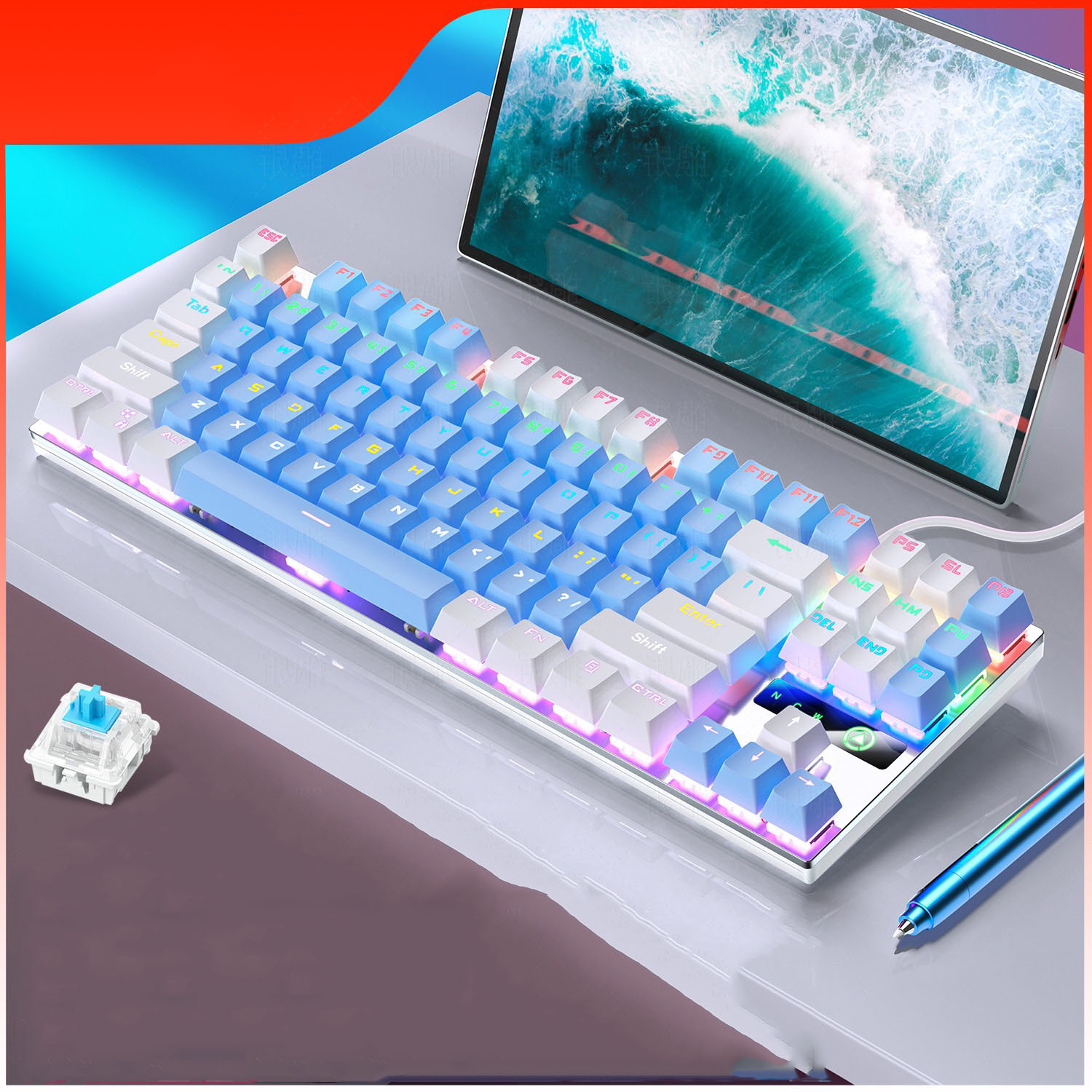 Bàn phím cơ gaming 5TECH Led RGB 10 chế độ nháy cực đẹp, chơi game gõ siêu đã, thiết kế nhỏ gọn dùng cho máy tính, laptop hàng chính hãng