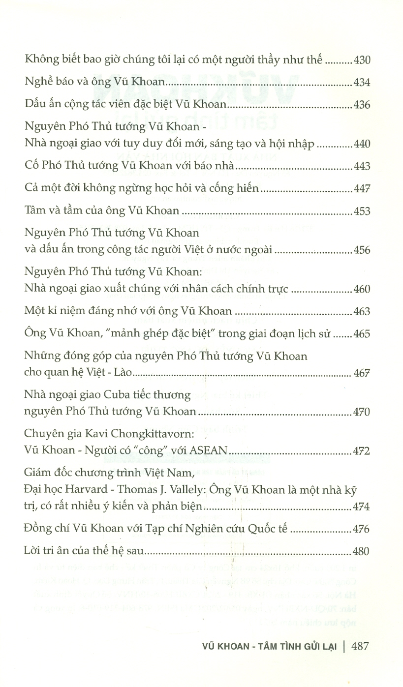 VŨ KHOAN TÂM TÌNH GỬI LẠI - Vũ Khoan - Liên Việt - NXB Hội Nhà Văn.