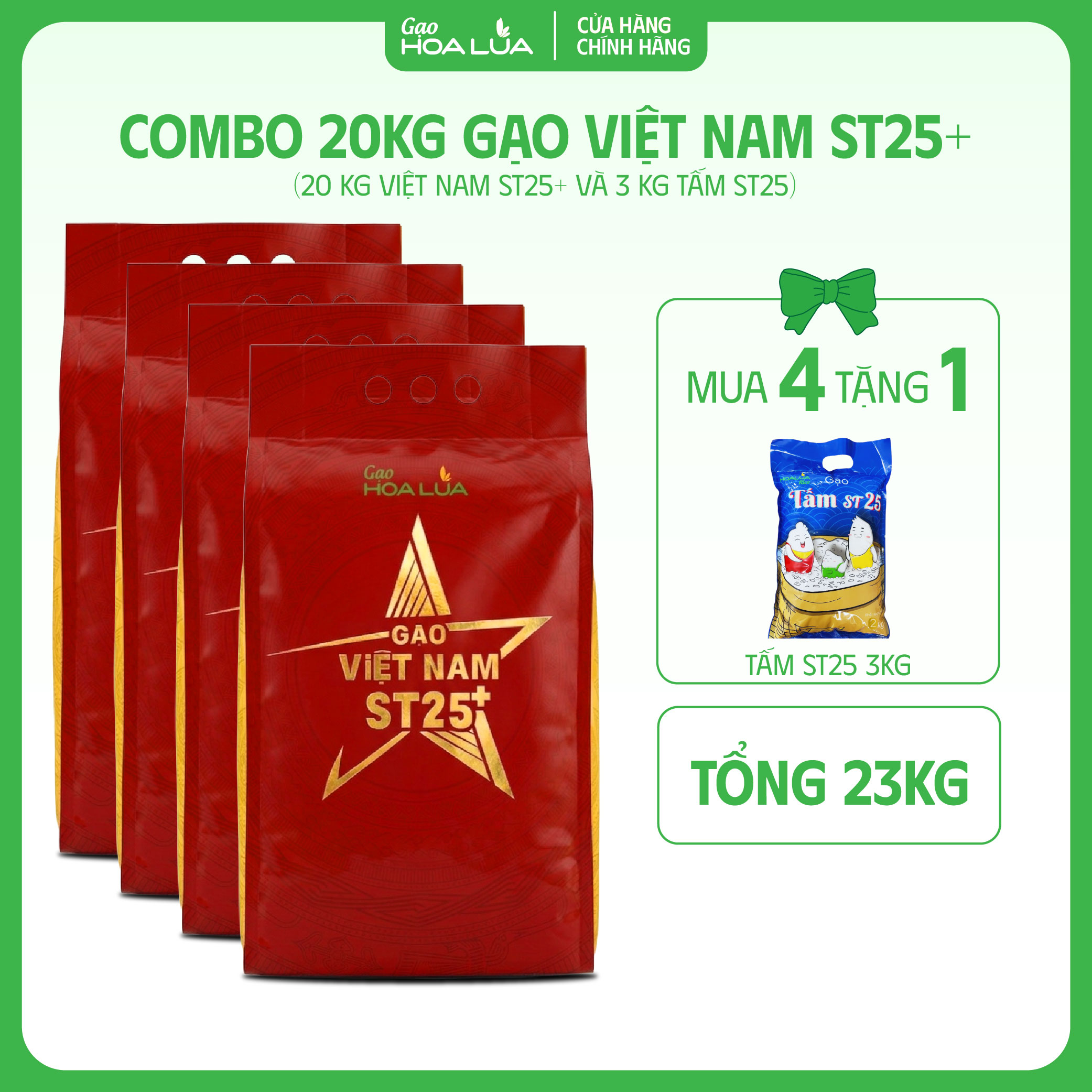 [Tặng 3kg Tấm ST25] Combo 20kg Gạo Việt Nam ST25+ | Dẻo mềm, thơm ngon (Tổng 23kg) [Sản phẩm mới 2026]
