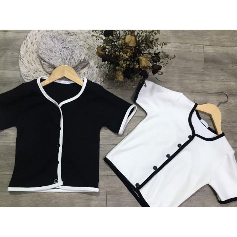 Áo croptop nút phối viền thun gân 2 màu đen trắng cực xinh