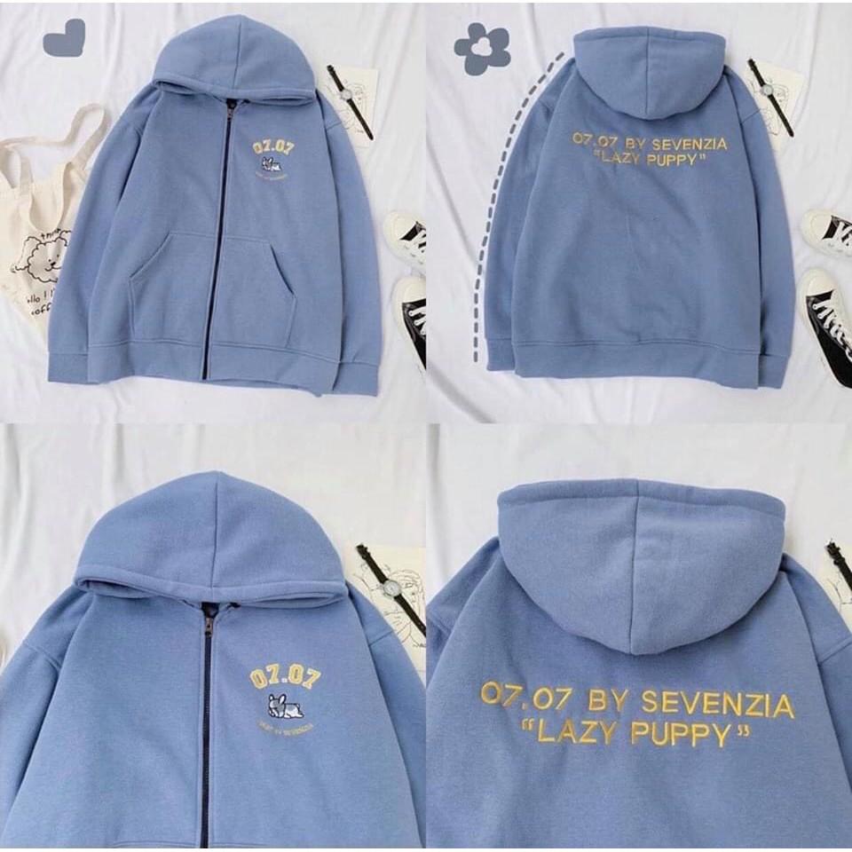 Áo Khoác Nỉ 07.07 Hình Cún Nhiều Màu Dáng Rộng Có Mũ 4 Màu Xinh Xắn