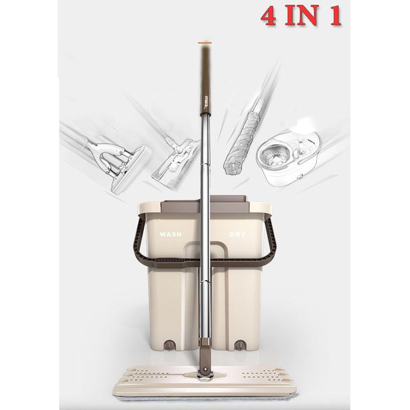 Bộ lau nhà 360 độ 4 in 1 tự vắt thông minh đa năng xoay 2 vách ngăn cao cấp
