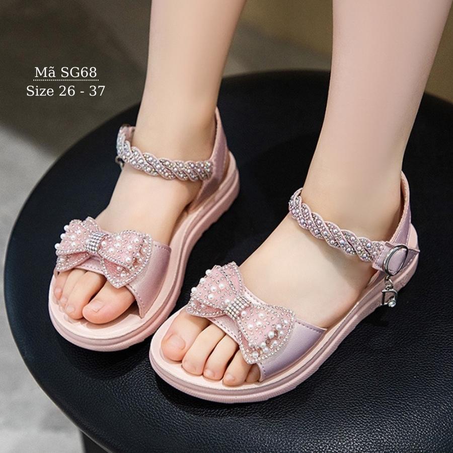 Giày sandal trẻ em - Dép quai hậu quai ngang gắn nơ tiểu thư công chúa chất da mềm đế chống trơn trượt phong cách Hàn Quốc cho bé gái 3, 4, 5, 6, 7, 8, 9, 10, 11, 12 tuổi đi học đi biển thời trang và cá tính NHÍM SHOP SG68