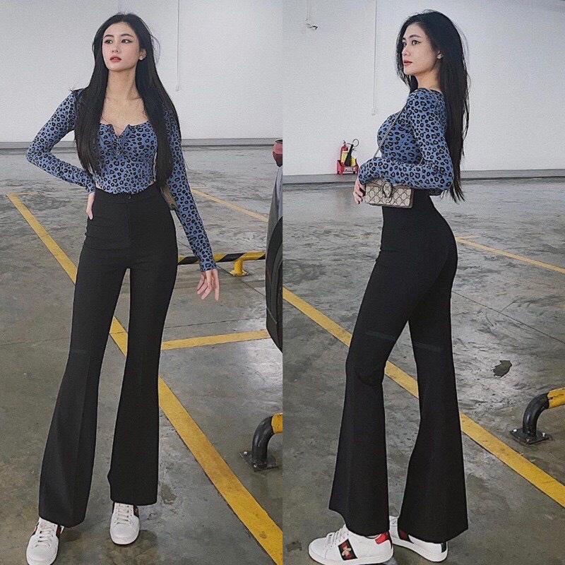 Quần ống loe 1 cúc quần vải ống loe Chất co giãn Tôn mông, tôn chân, tôn body dành cho phái đẹp