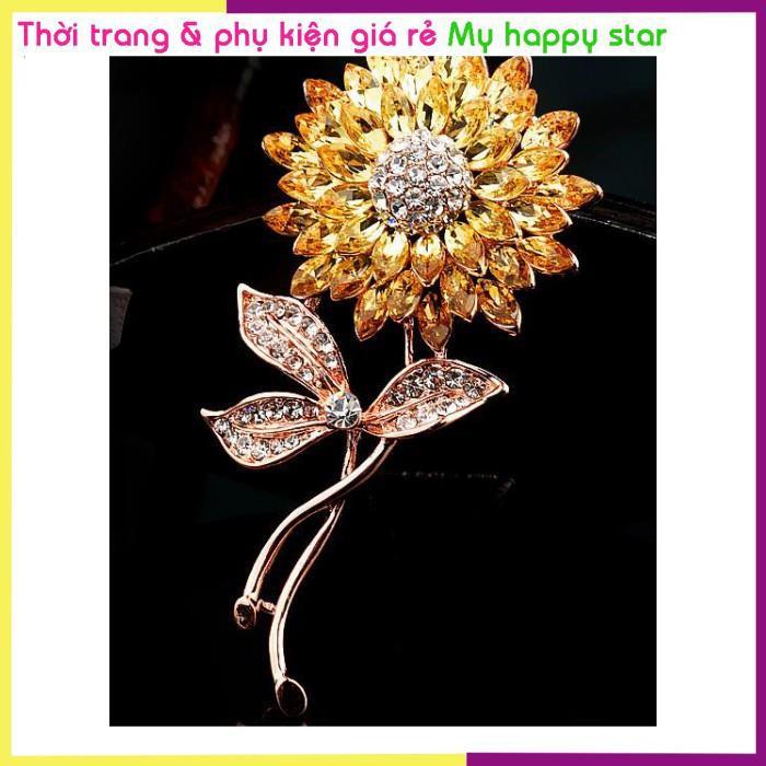 Cài áo thời trang đính đá hoa vàng GC32