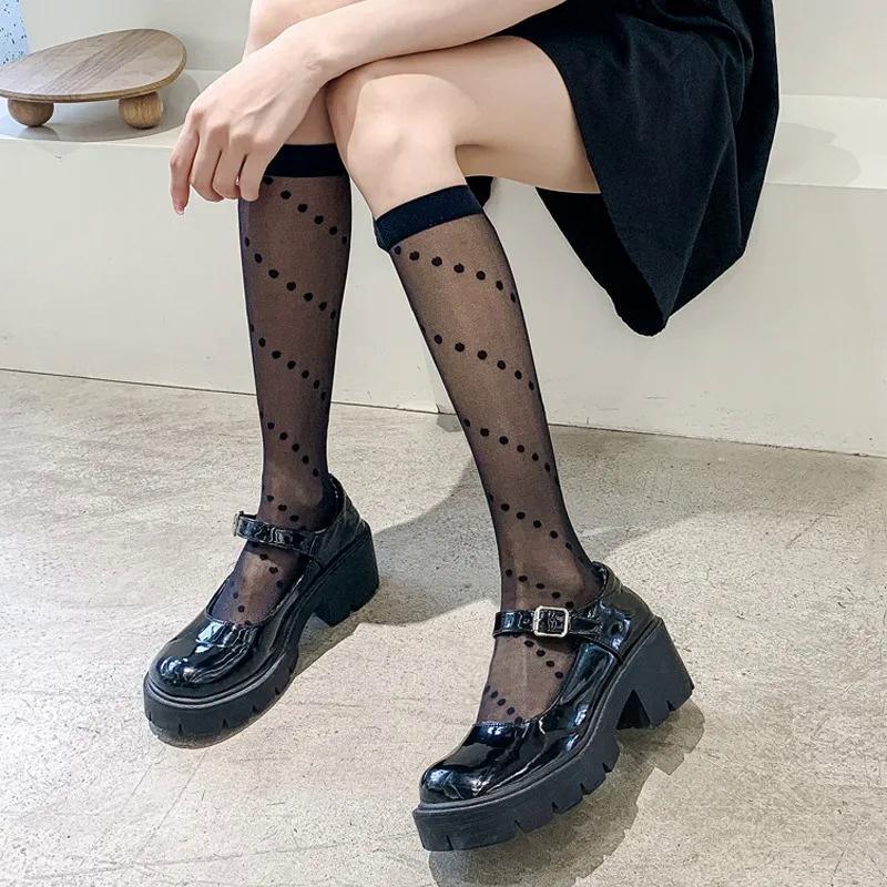Tất, vớ mỏng dưới gối, 42cm, phong cách lolita họa tiết chấm bi, chấm bi leo, caro, thoáng mát, cá tính, cosplay gợicảm Nữ Women