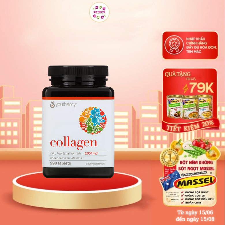 Collagen Type 1,2,3 Youtheory Mỹ tăng độ đàn hồi da, đẹp tóc, móng, duy trì sức khỏe sụn, gân, dây chằng, khớp - QuaTangMe Extaste