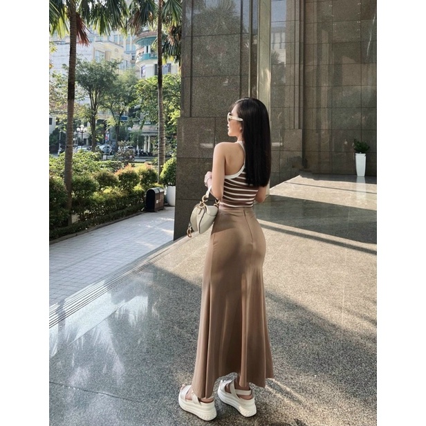 Set Yếm Sọc Chân Váy Đuôi Cá Dài, Trang Phục Dạo Phố (LV162)