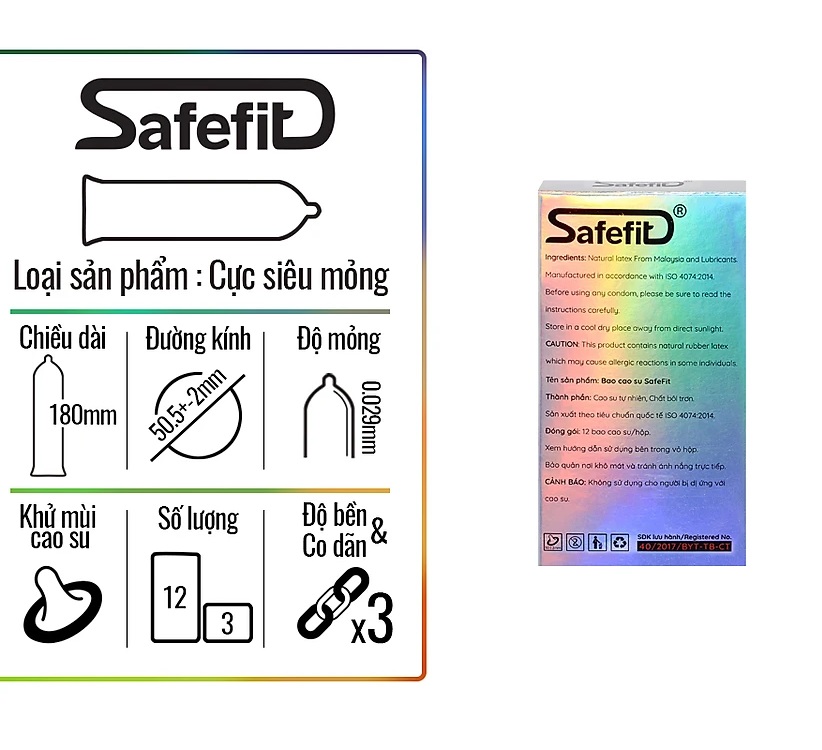 Bao cao su Siêu mỏng Safefit 003 hương Bưởi nhẹ Hộp 12 cái