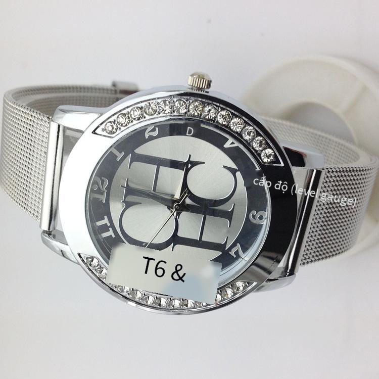 Phong Cách Mới Nhất AliExpress Thời Trang Mới Thương Hiệu Dây Thép Dây Vỏ Vàng Lưới Dây Nạm Kim Cương Đồng Hồ Nữ Cá Tính Đồng Hồ Thạch Anh
