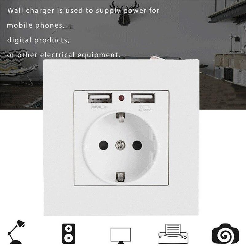 16A Wall Socket Power Outlet With Dual USB Ports LED Light White Panel EU Plug