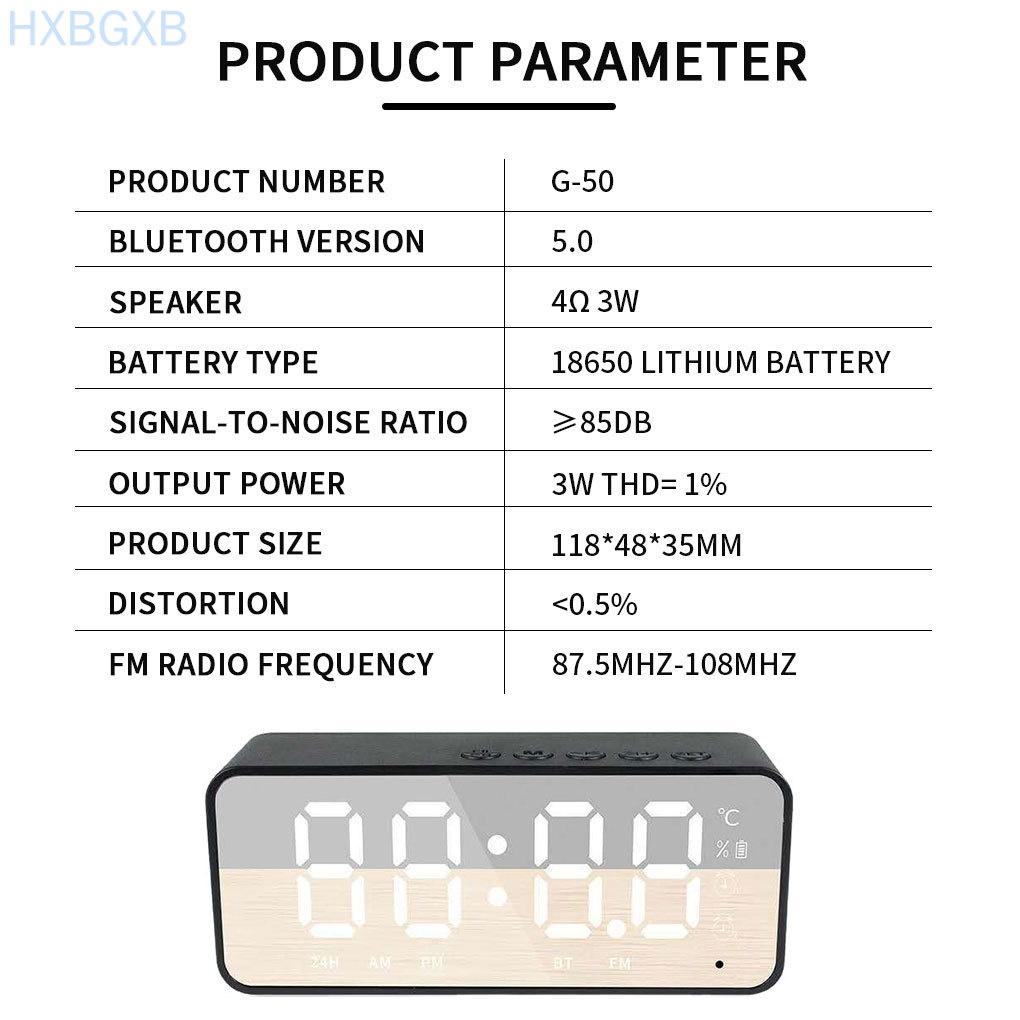 Mini Loudspeaker Adjustable Alarm Clock LED Surround Sound Audio Bluetooth-compatible V5.0 Speaker, Black