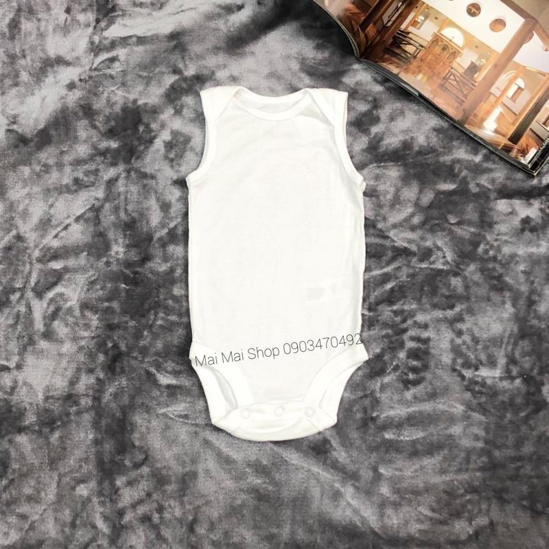 Body chip ba lỗ trắng trơn chất cotton mỏng mát cho bé- Bodysuit xuất dư cho trẻ sơ sinh 0-24 tháng