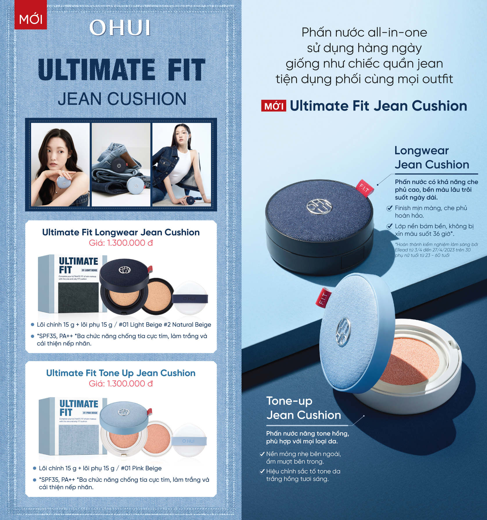 Phấn nước che phủ khuyết điểm và bền màu OHUI Ultimate Fit Longwear Jean Cushion SPF35/PA++