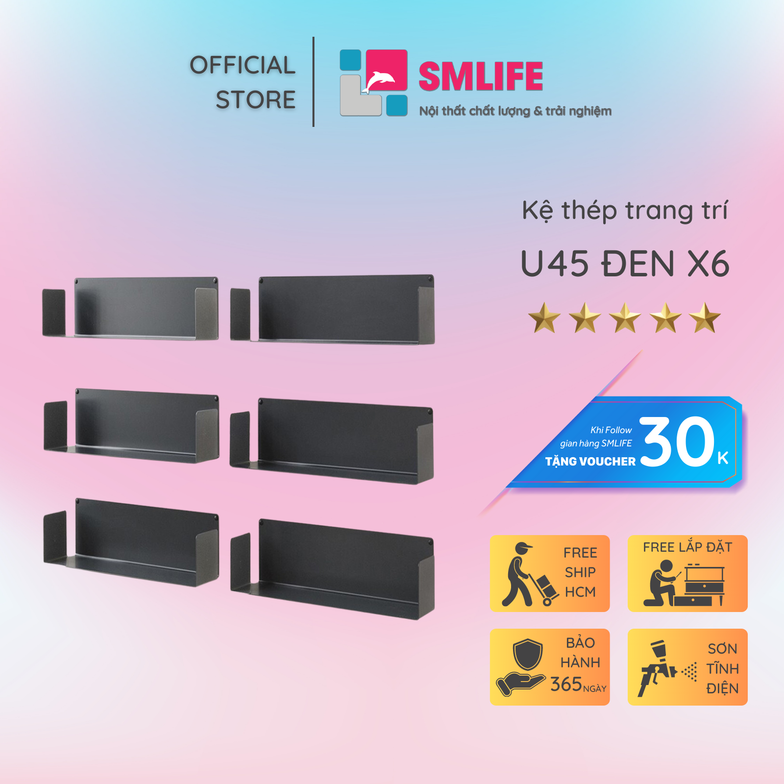 Kệ sách treo tường chữ U45 (set 6)