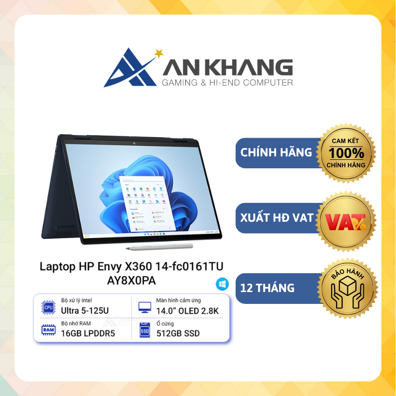 Laptop HP Envy X360 14-fc0161TU (Core Ultra 5-125U| 16GB RAM| 512GB SSD| Intel Graphics| 14&quot;2.8K| Blue) - Hàng Chính Hãng