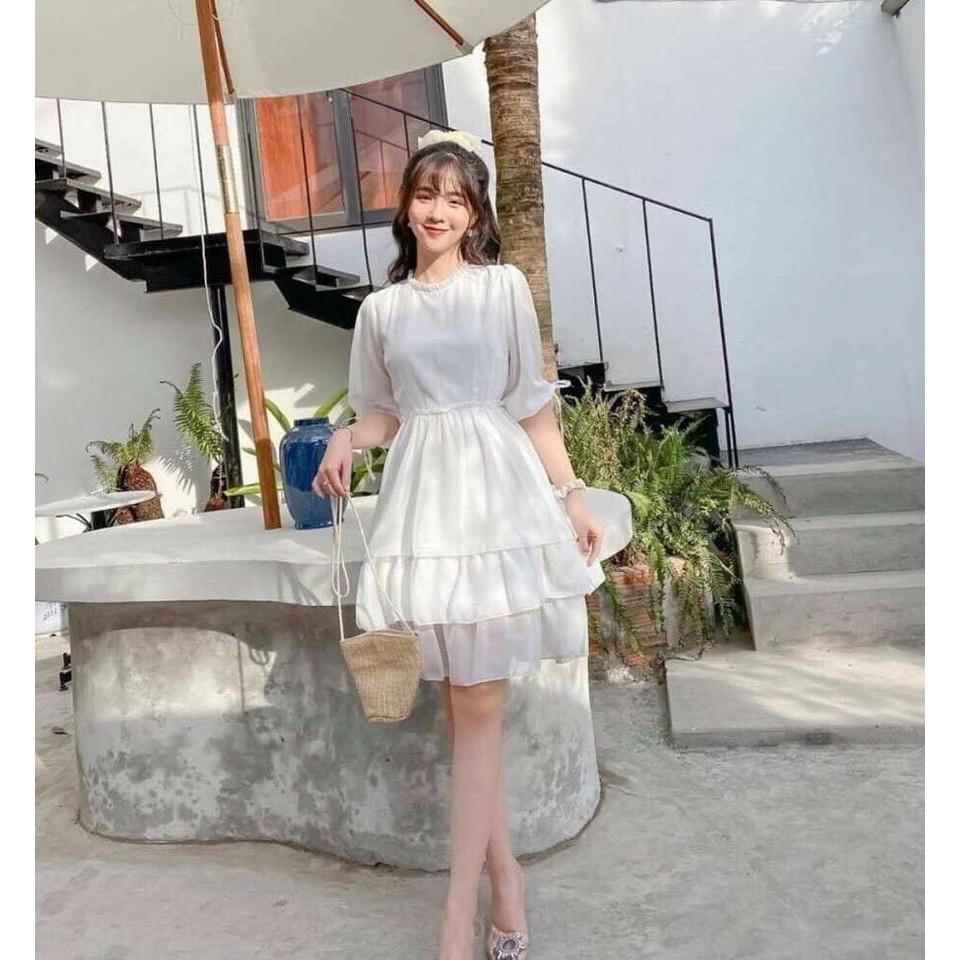 Đầm dự tiệc xếp ly thiết kế 3 tầng hàng cao cấp chất voan mềm thoáng mát