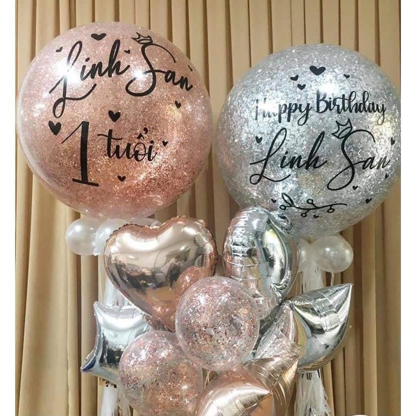 Bóng bay trang trí đám cưới bóng jumbo in tên ️Tặng 100 cánh hoa hồng️ Set bóng trang trí phòng cưới tân hôn bạc QB909