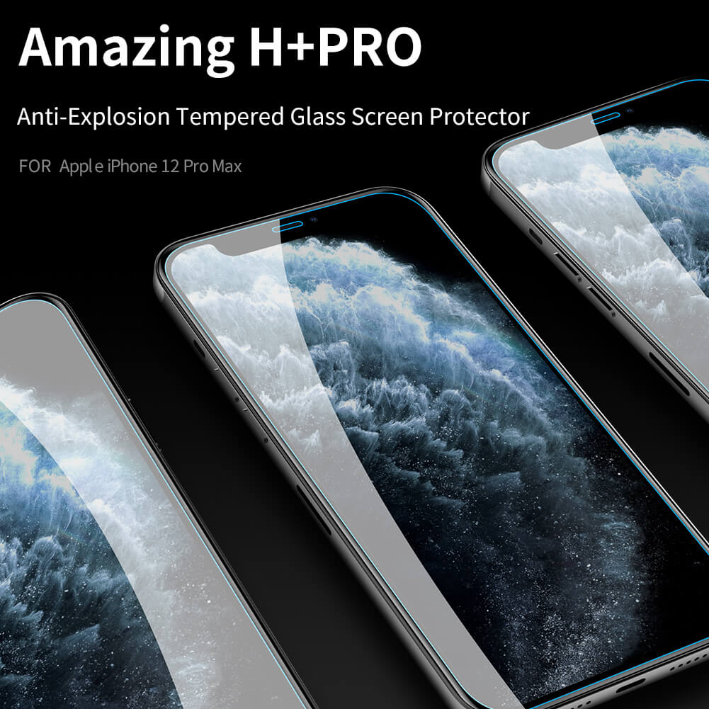 Miếng dán màn hình kính cường lực iPhone 12 Pro Max hiệu Nillkin Amazing H+ Pro mỏng 0.2 mm, vát cạnh 2.5D, chống trầy, chống va đập - Hàng chính hãng