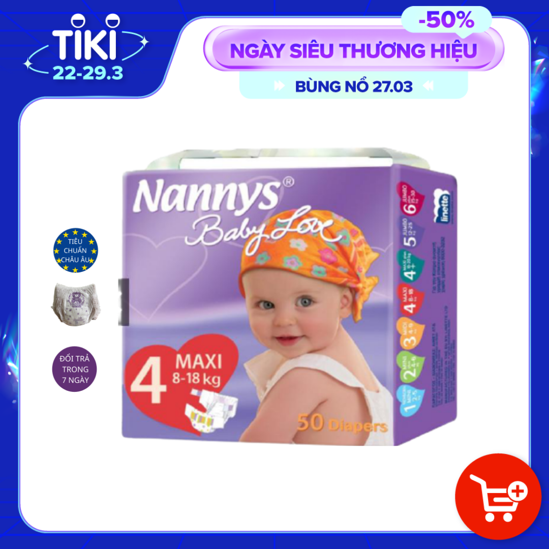 Tã/ bỉm DÁN Nannys Maxi L 50 miếng (Cho bé 8-18kg)