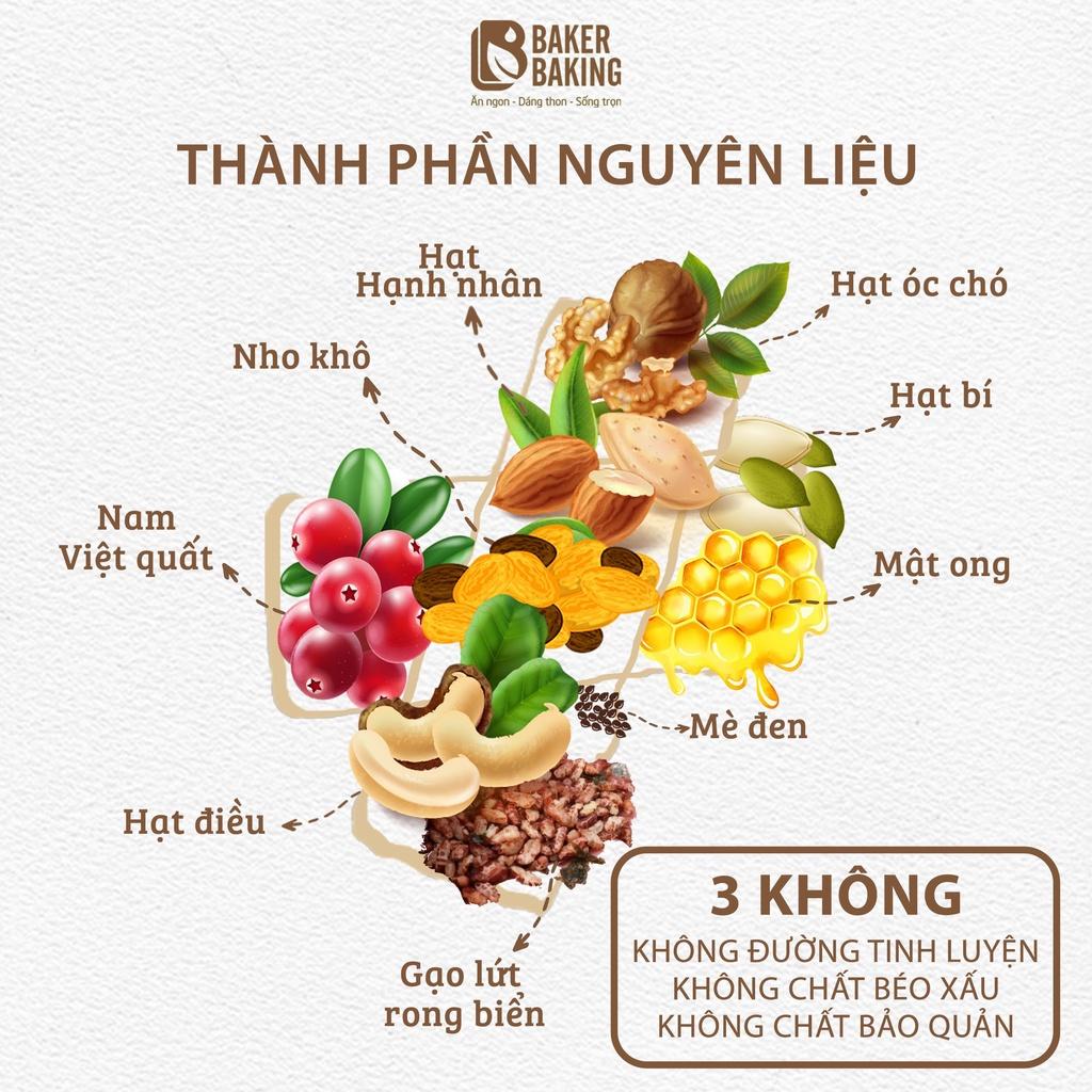Bánh thanh hạt dinh dưỡng & protein Baker Baking không đường, tiện lợi hỗ trợ tập luyện, tăng cơ hộp 6 thanh