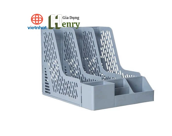 Khay đựng tài liệu văn phòng, giấy A4 Việt Nhật (MS: 5680) – Khay đựng sách vở, đồ dùng học tập 3 ngăn tiện ích