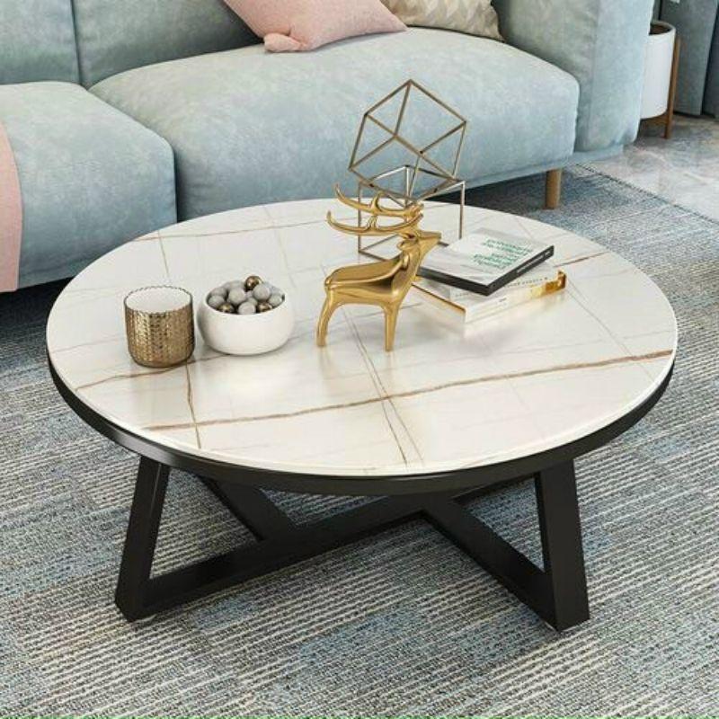 Bàn trà mặt đá ceramic, chân sắt