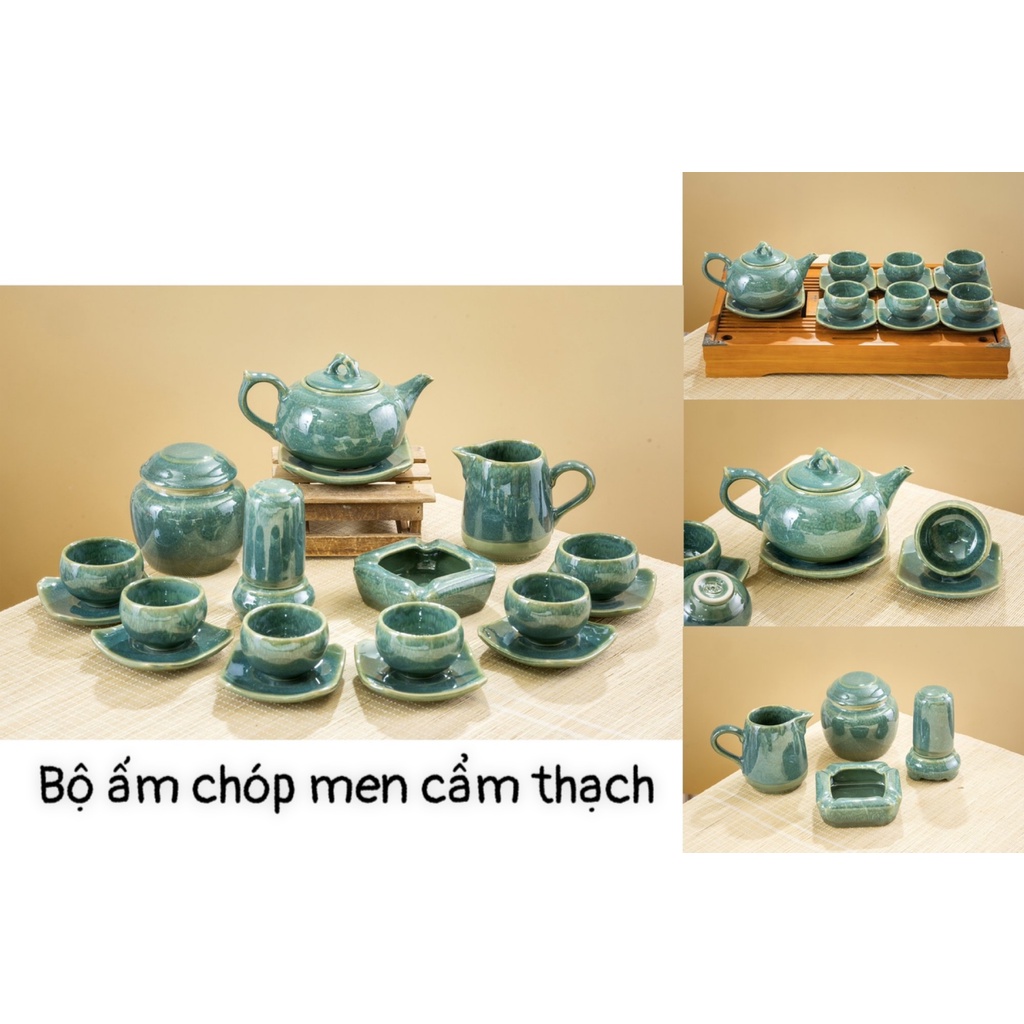 Bộ Ấm Trà Men Cẩm Thạch Gốm Sứ Bát Tràng Cao Cấp