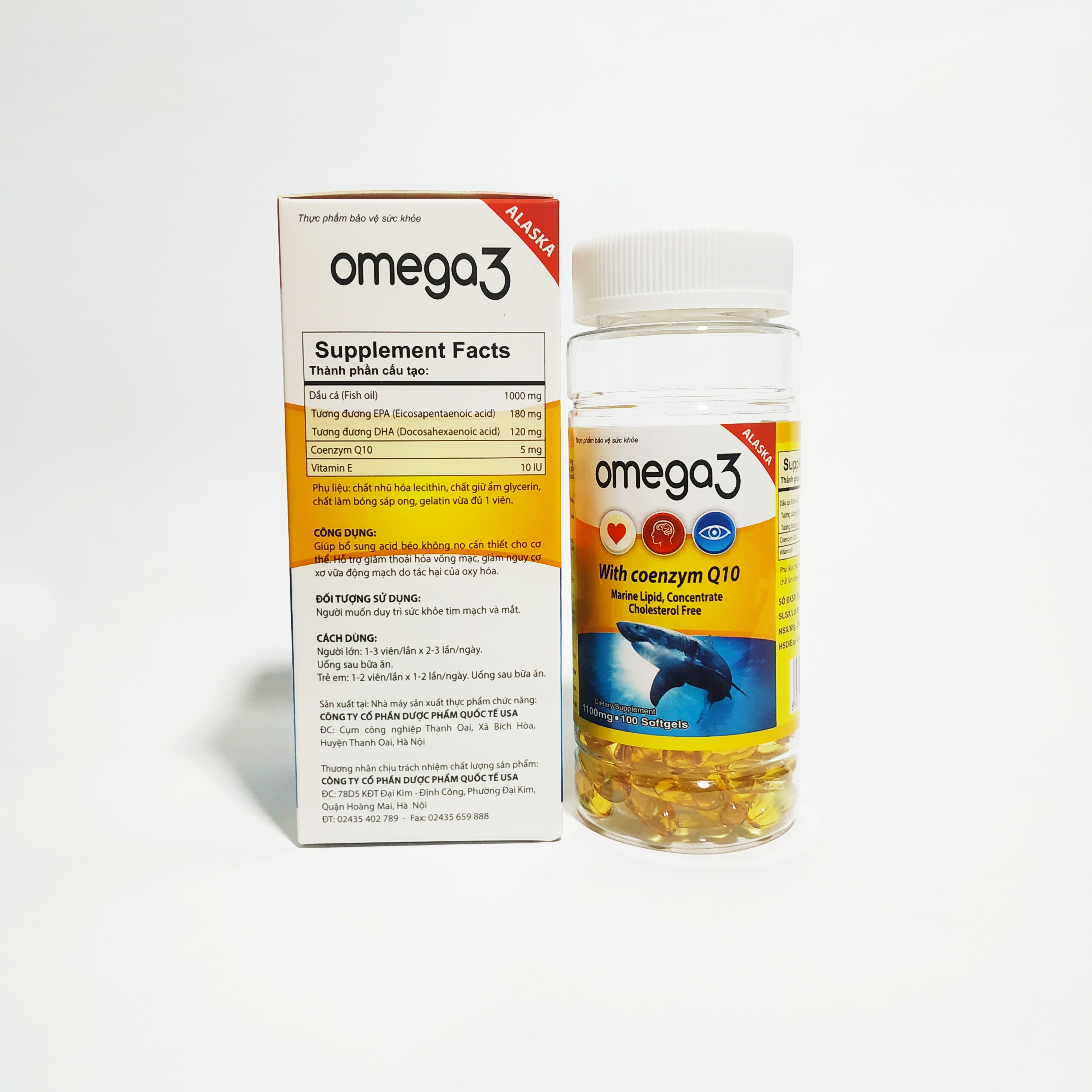 Viên Uống Dầu Cá Alaska Omega 3 Tốt Cho Mắt, Tim, Não - Giảm Nguy Cơ Mắc Bệnh Tim Mạch - Omega3 Lọ 100 Viên