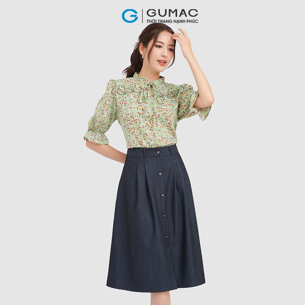 Áo sơ mi nữ GUMAC LA0905 họa tiết hoa nhí vải lụa mềm mại