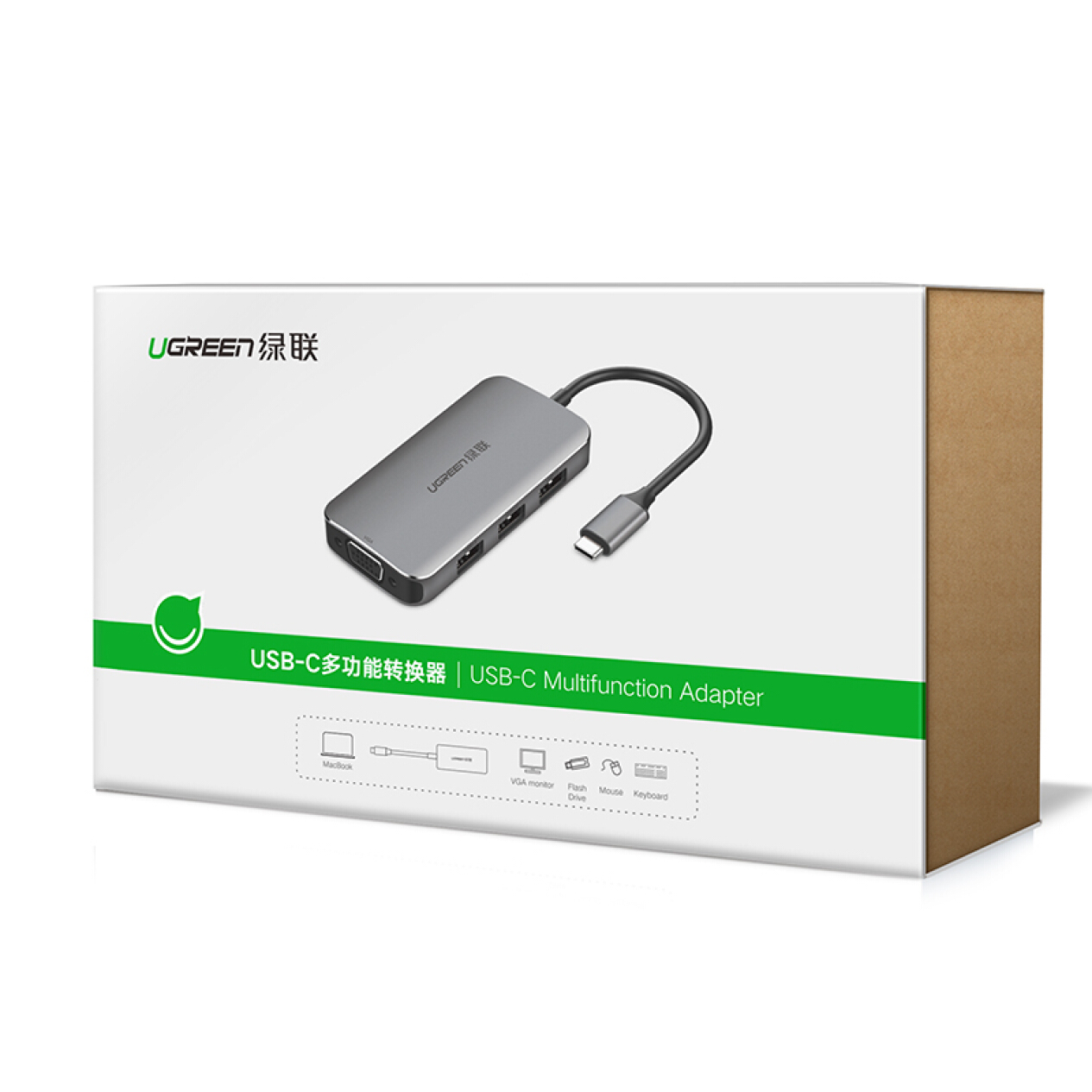 Bộ chuyển đổi mở rộng cổng USB type C sang VGA, tích hợp thêm 3 cổng USB3.0 UGREEN CM136 50210 - Hãng phân phối chính thức - Hàng Chính Hãng