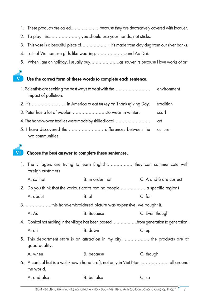 Big 4 Bộ Đề Tự Kiểm Tra 4 Kỹ Năng Nghe - Nói - Đọc - Viết (Cơ Bản Và Nâng Cao) Tiếng Anh Lớp 9 Tập 1