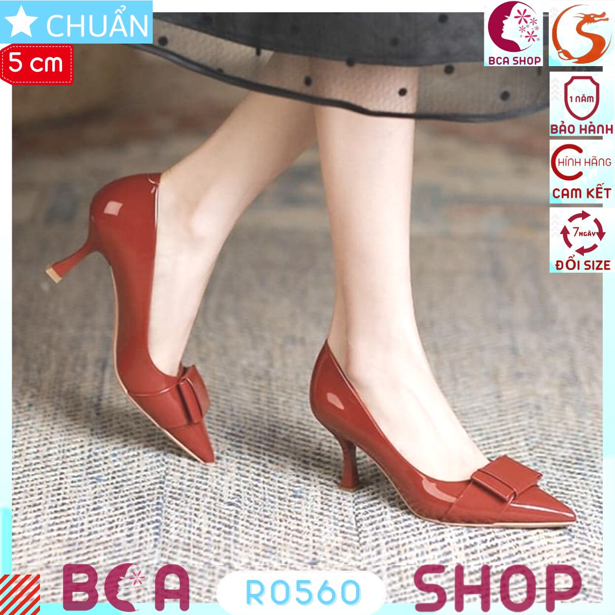 Giày cao gót nữ màu đỏ 5p RO560 ROSATA tại BCASHOP gót nhọn, mũi nhọn có nhấn nơ vuông thời thượng, sang trọng