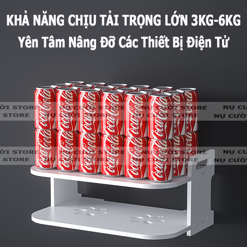 Giá Đỡ Treo Tường 2 Tầng, Kệ Tivi Phòng Khách; Bộ Phát Wifi, Ổ Cắm Điện; Không Khoan Tường