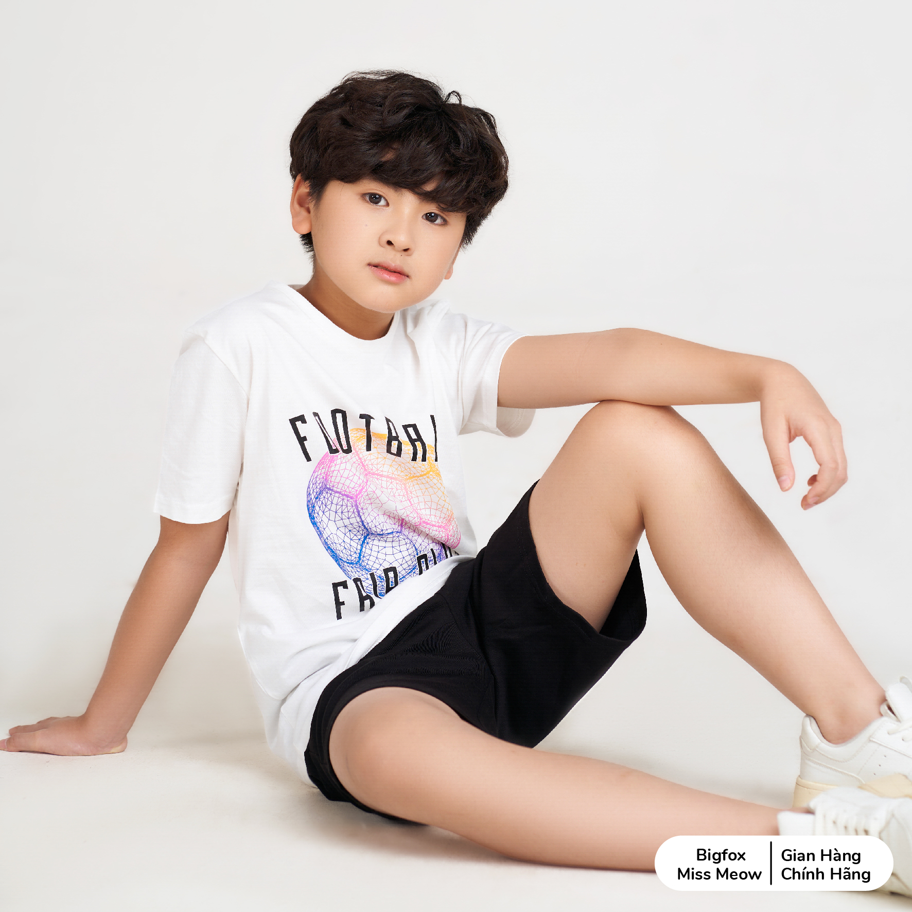 Bộ đồ bé trai Bigfox Miss Meow mùa hè cộc tay chất cotton style Hàn size đại in Football 12,13,14,15 40kg 50kg 1932
