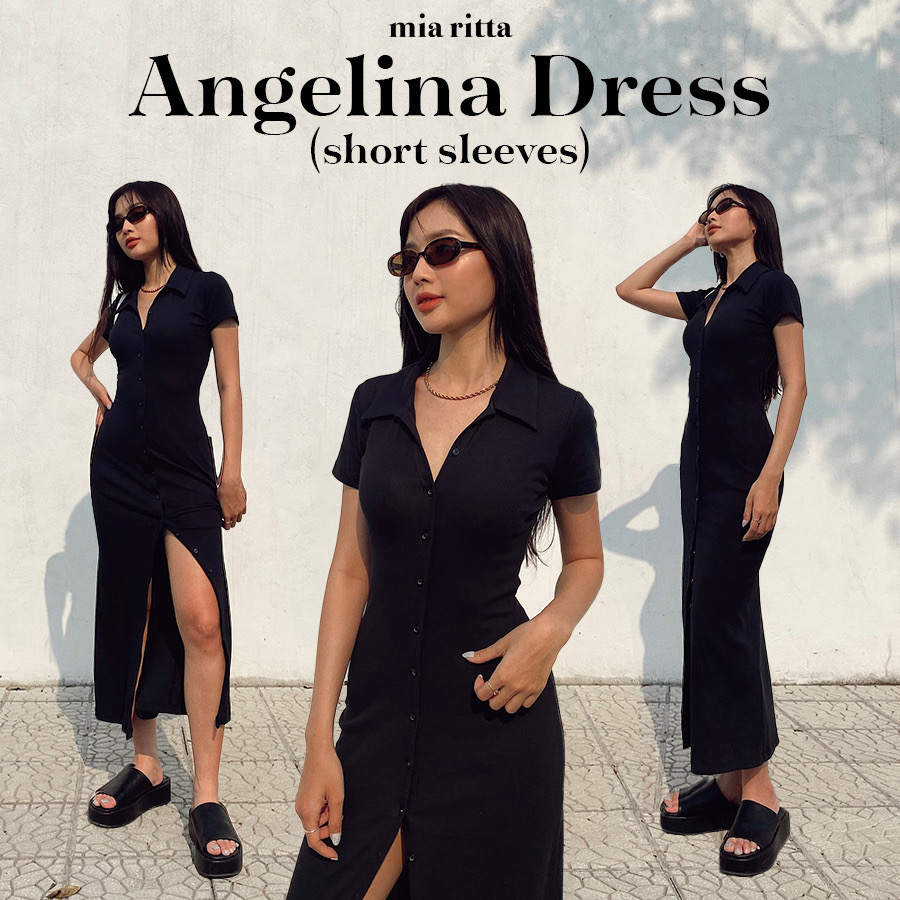 Váy body dài cộc tay cổ sơmi Angelina Midi Dress Mia Ritta V1022