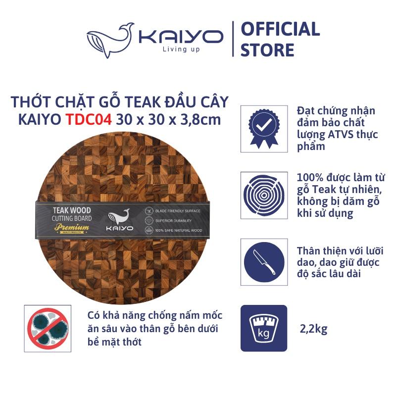 Thớt chặt gỗ teak đầu cây KAIYO hình tròn, đường kính 30cm, dầy 3,8cm