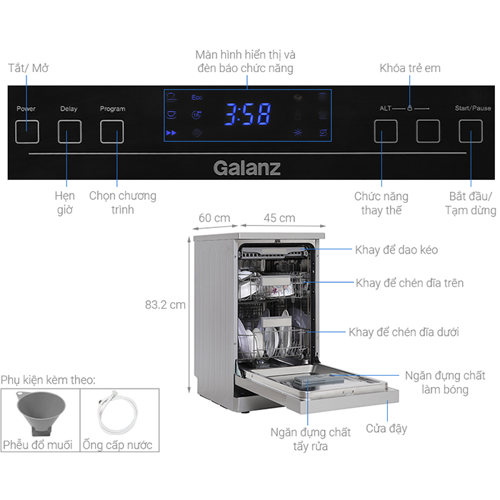 Máy Rửa Chén Galanz W45A3A401M-0E1 1850W - Chỉ Giao Hà Nội