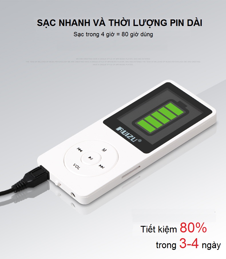 Máy Nghe Nhạc Mp3 RUIZU X02 8G AZONE Hàng Nhập Khẩu - Trắng