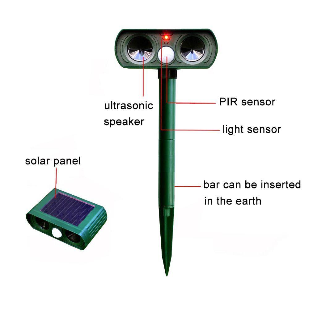 Máy đuổi sâu bọ, động vật đặt ngoài trời bằng sóng siêu âm tần số 25-61KHz sử dụng năng lượng mặt trời,không thấm nước
