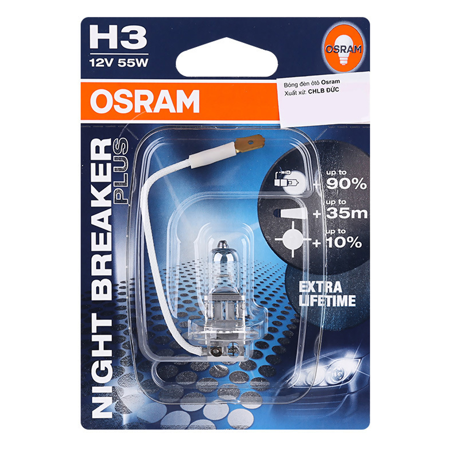 Bộ 2 Bóng Đèn Ô Tô Osram H3 Night Breaker Plus (55W) - Trắng Xanh