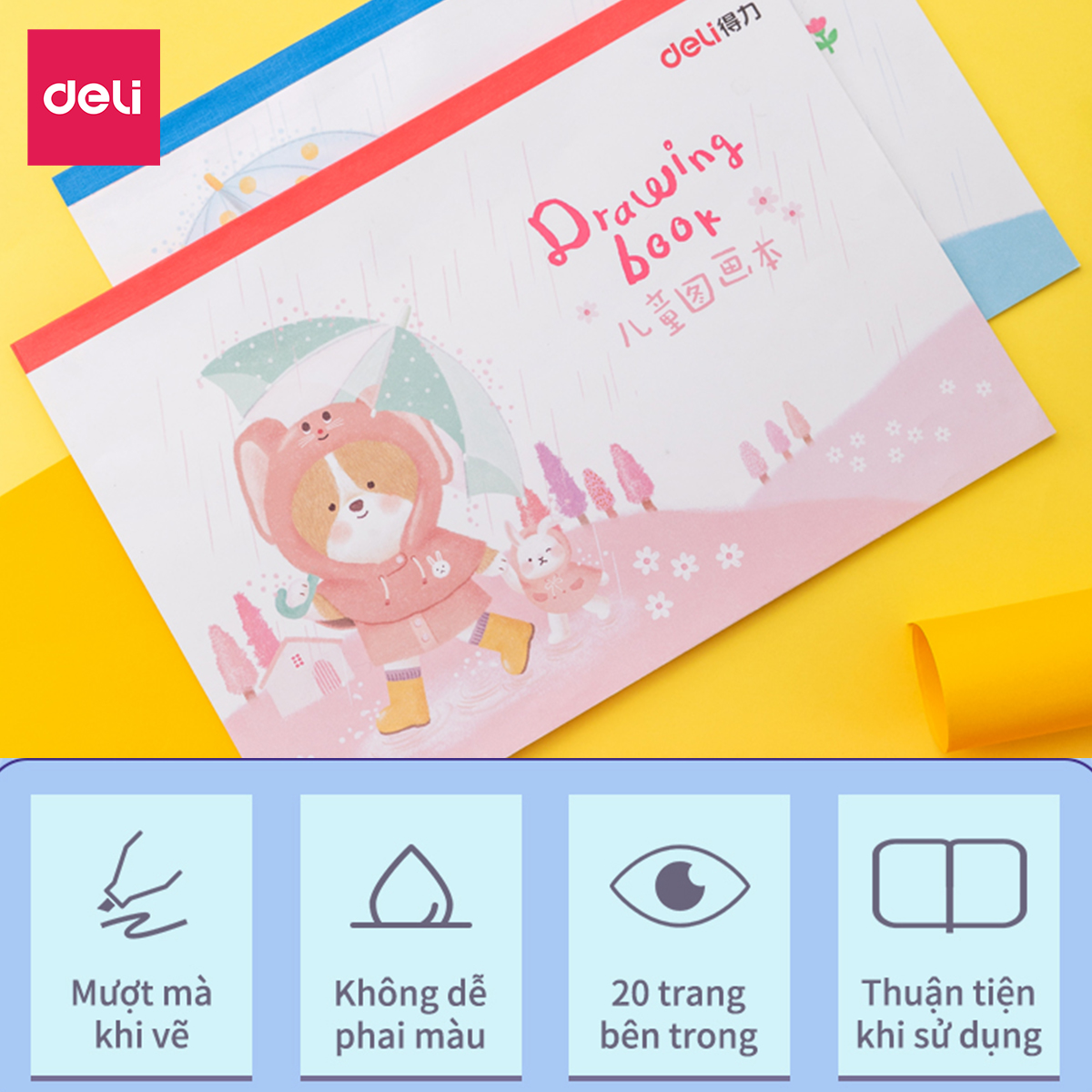 Vở Vẽ Học Sinh A4 Deli 20 Trang - Màu Hồng/Xanh - 1 Quyển - 73382