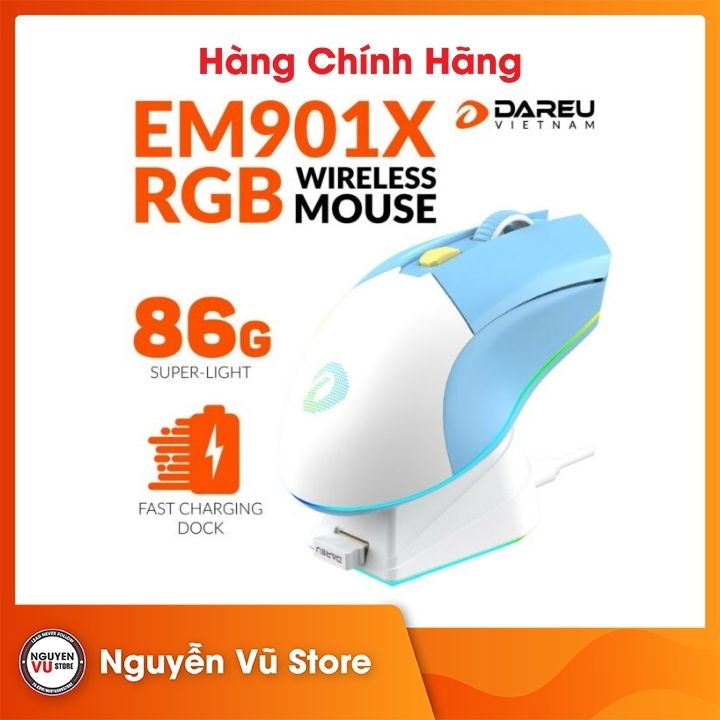 Chuột Gaming không dây DAREU EM901X RGB SUPERLIGHT, FAST CHARING DOCK (Hồng/Đen/Trắng) - Hàng Chính Hãng