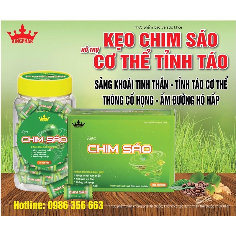 Kẹo Chim sáo Kingphar, hộp 100v, hạn chế buồn ngủ, giúp cơ thể tỉnh táo, sảng khoái