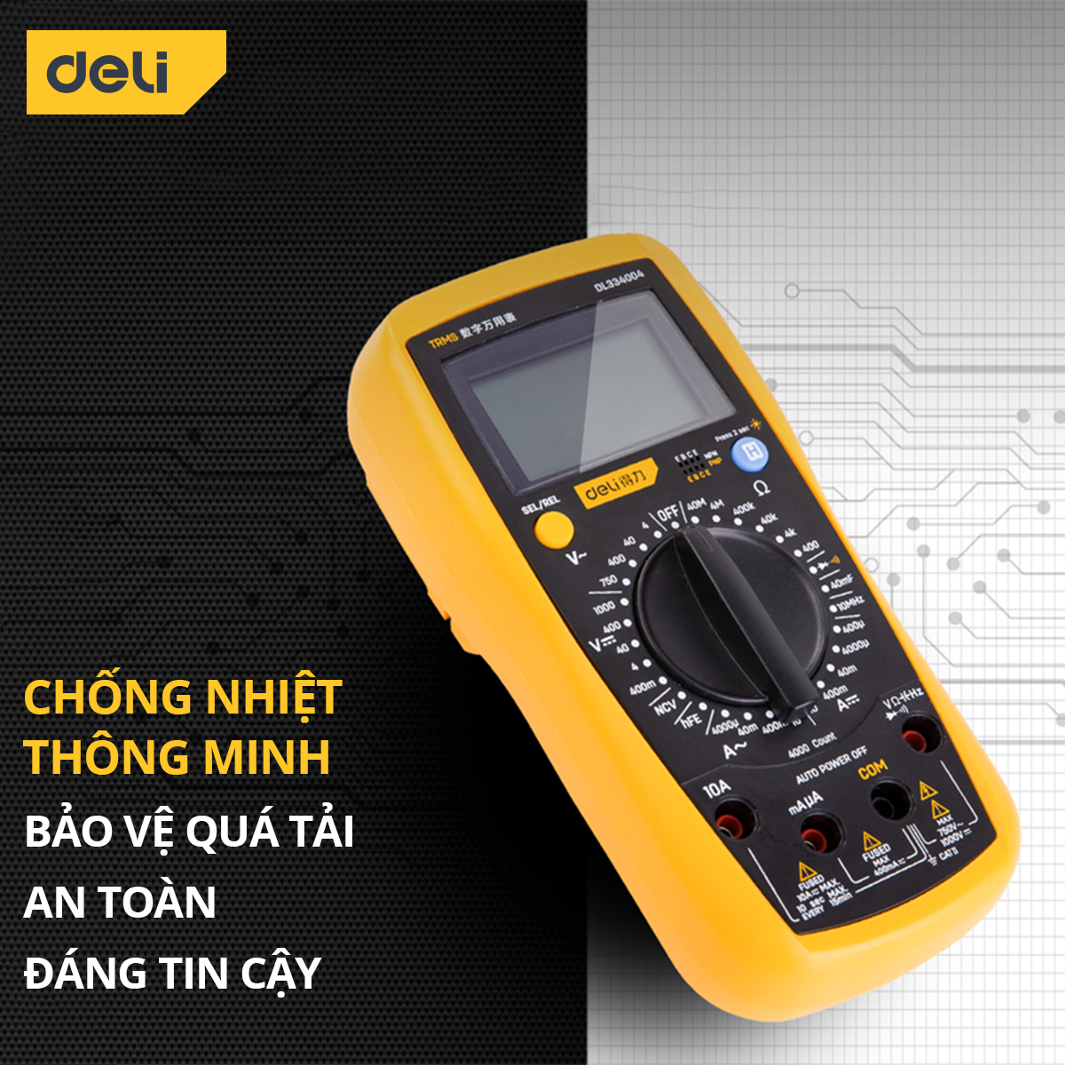 Đồng Hồ Vạn Năng Deli Tích Hợp Nhiệt Kế Cao Cấp - Đo Lường Chính Xác Dòng Điện Một Chiều, Hai Chiều Dễ Sử Dụng DL334004