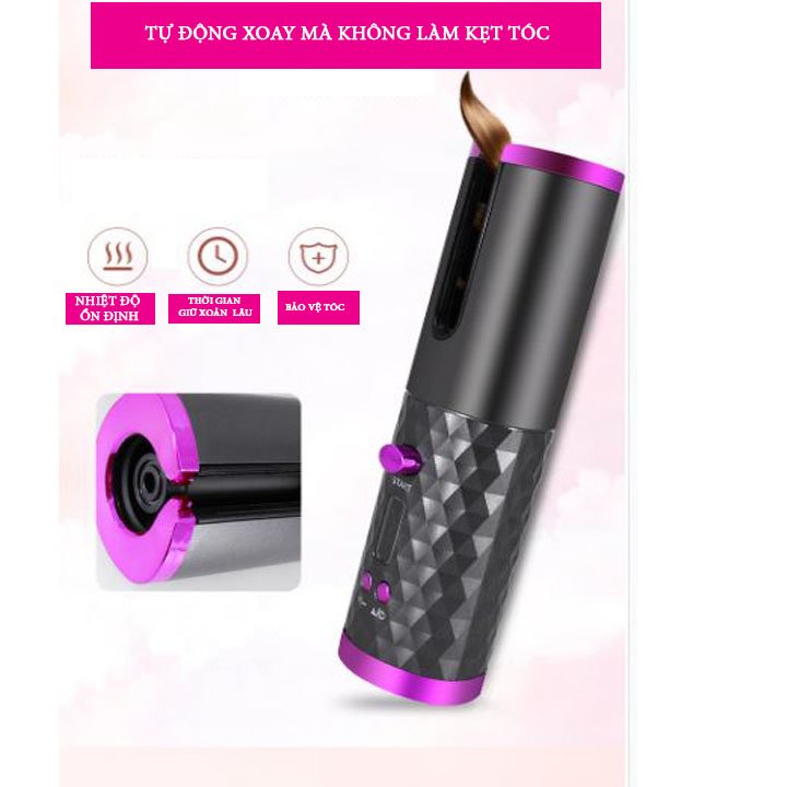 Máy Uốn Tóc Xoăn Tự Động Không Dây- Tích Điện 60 Phút -Nhiều Mức Độ Xoăn- Nhiều Chế Độ Tùy Chỉnh