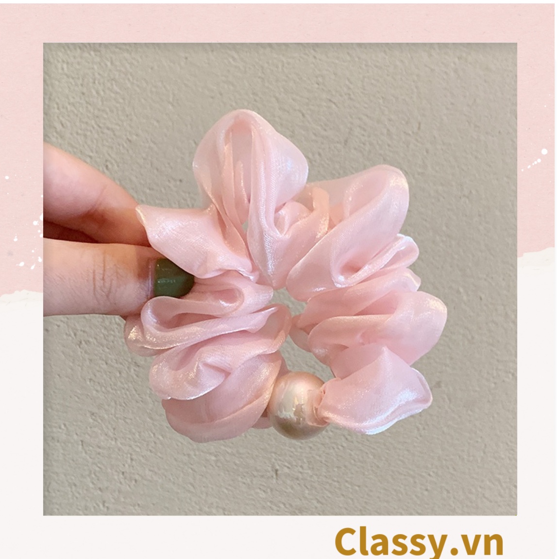 PK772 Scrunchies buộc tóc nhiều trơn màu, đính hạt; tông màu hoàng gia sang chảnh