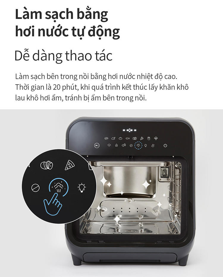 Lò nướng chân không kết hợp chức năng hấp Lock&Lock EJF693GRY Steam Air Fryer Oven - Hàng chính hãng