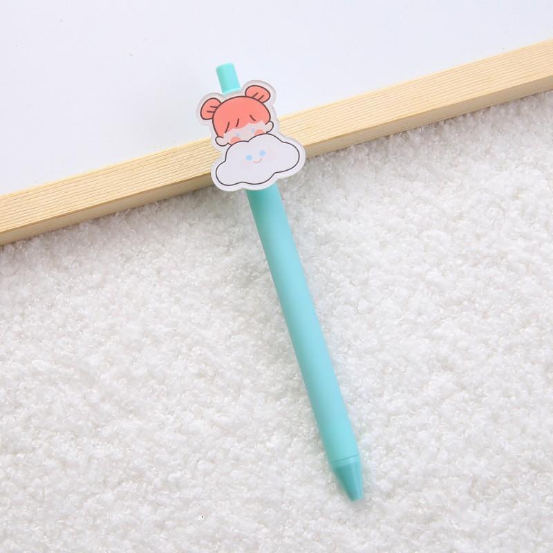 Bút Bi Bấm Nhiều Màu Maccaron Gắn Hình Chibi Dễ Thương 0.5mm Mực Đen